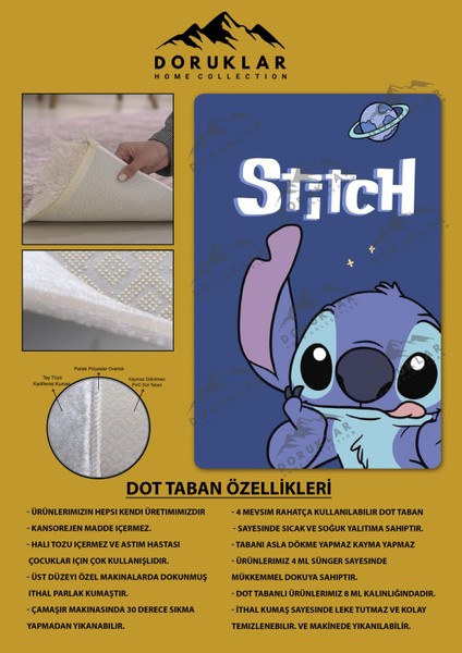 Kaymaz Taban Makinada Yıkanabilir Dijital Baskı Stitch Desenli Çocuk Odası Halısı Dot Taban Halı 0002 fiyatları