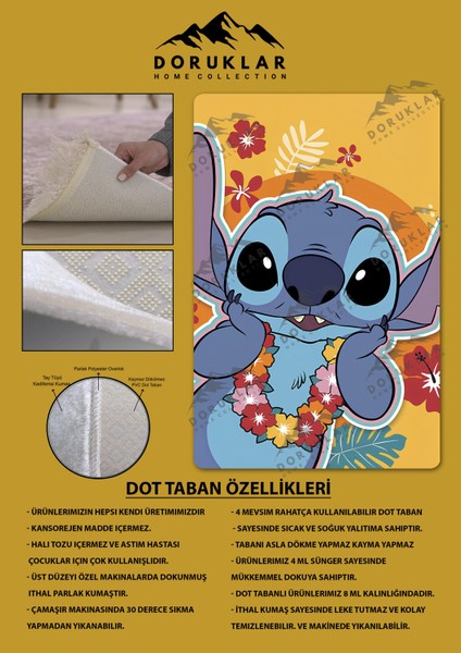 Kaymaz Taban Makinada Yıkanabilir Dijital Baskı Stitch Desenli Çocuk Odası Halısı Dot Taban Halı 0006 fiyatları