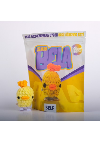 Sarı Bela Amigurumi Öğrenme Seti, Adım Adım Video Talimatlarıyla Örgü Öğrenme Seti, Hediyelik Örgü Öğrenme Seti