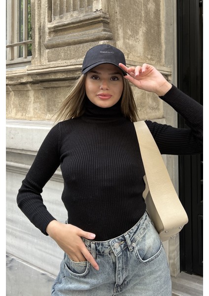 Siyah Balıkçı Yaka Slim Fit Boğazlı Triko Bluz modelleri