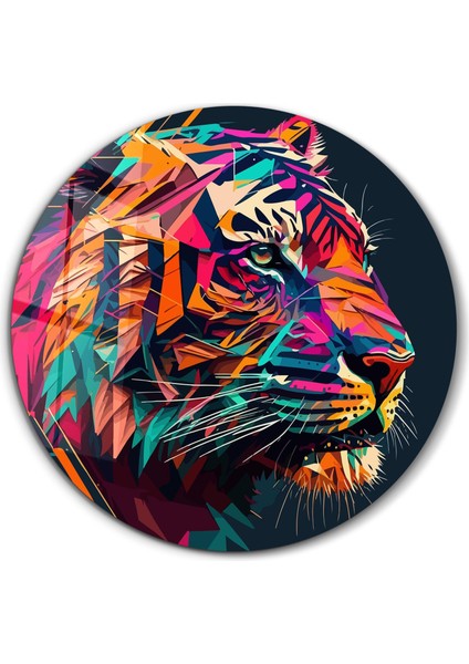 Tiger Illustration Yuvarlak Cam Tablo