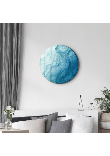 Blue Paint Waves Yuvarlak Cam Tablo