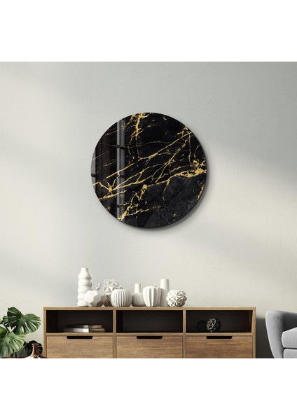 Black Marble Yuvarlak Cam Tablo