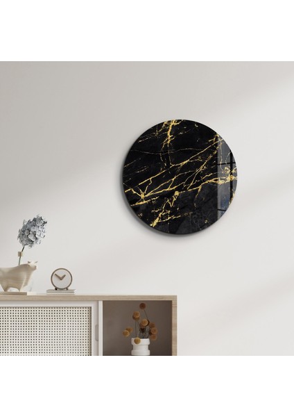 Black Marble Yuvarlak Cam Tablo