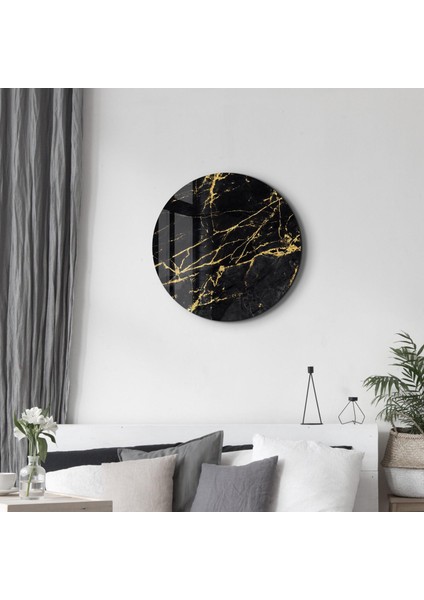 Black Marble Yuvarlak Cam Tablo