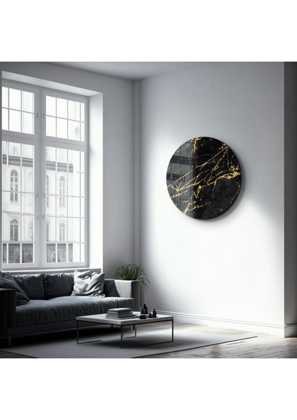 Black Marble Yuvarlak Cam Tablo