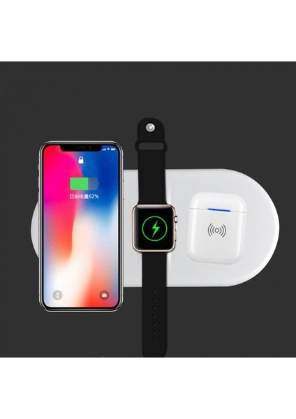Air Power Kablosuz Şarj Standı 3in1 Telefon, Bluetooth Kulaklık, Akıllı Saat ile Uyumlu Şarj Standı