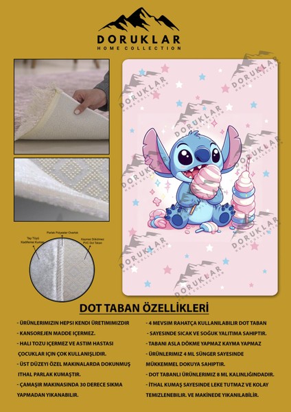 Kaymaz Taban Makinada Yıkanabilir Dijital Baskı Stitch Desenli Çocuk Odası Halısı 0011 fiyatları