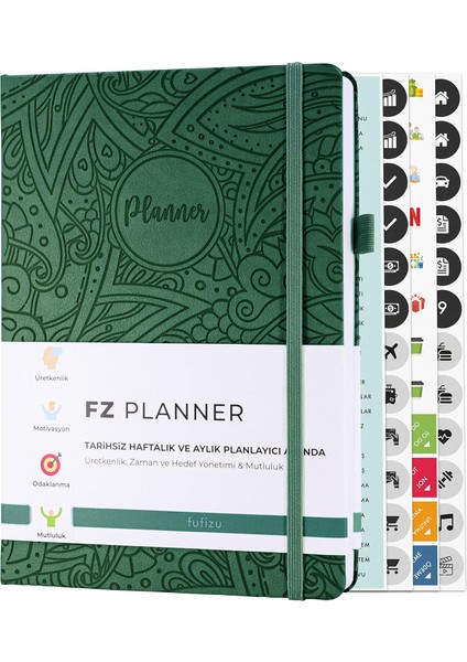 Fz Planner Tarihsiz Haftalık Planlayıcı Deri Ajanda Etnik, Yeşil