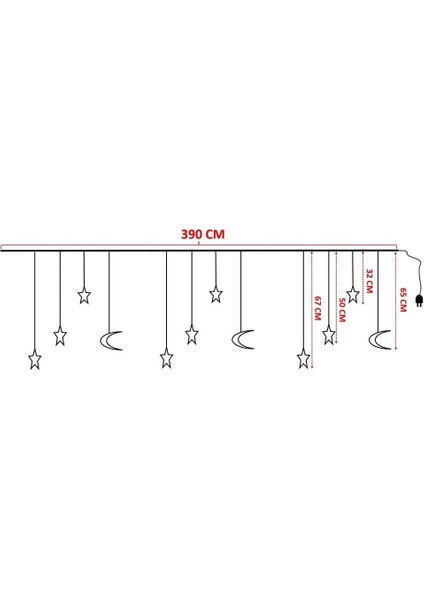Dekoratif Saçaklı Yıldız Hilal Kablo Günışığı LED