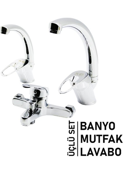 3lü Set Banyo - Evye Mutk - Lavabo Aç Kapa Mix Batarya Musluk