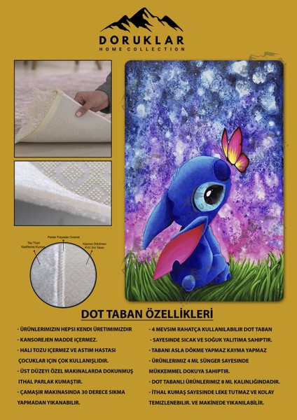 Kaymaz Taban Makinada Yıkanabilir Dijital Baskı Stitch Desenli Çocuk Odası Halısı 0010 fiyatları