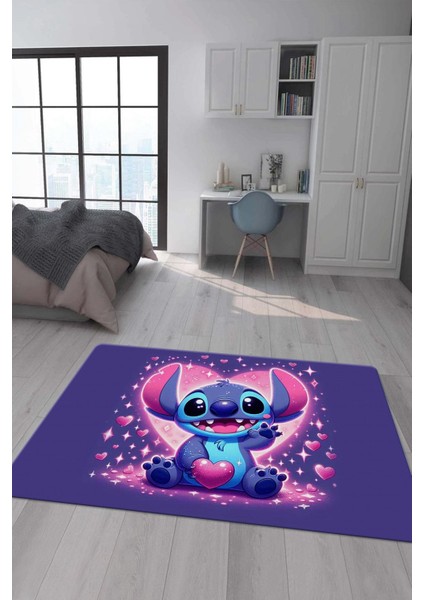 Kaymaz Taban Makinada Yıkanabilir Dijital Baskı Stitch Desenli Çocuk Odası Halısı 0004