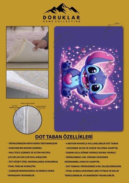 Kaymaz Taban Makinada Yıkanabilir Dijital Baskı Stitch Desenli Çocuk Odası Halısı 0004 fiyatları