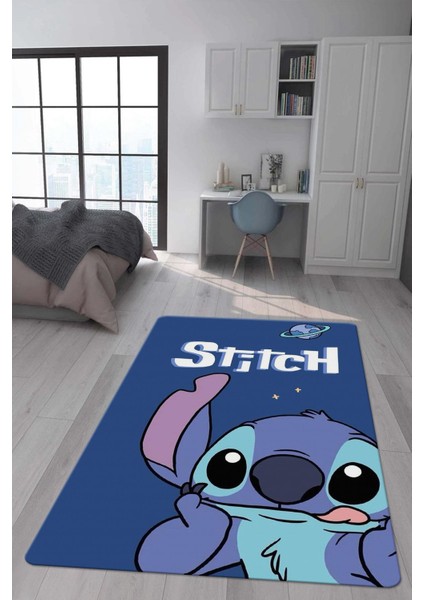 Kaymaz Taban Makinada Yıkanabilir Dijital Baskı Stitch Desenli Çocuk Odası Halısı 0002