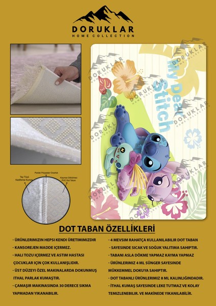 Kaymaz Taban Makinada Yıkanabilir Dijital Baskı Stitch Desenli Çocuk Odası Halısı 0012