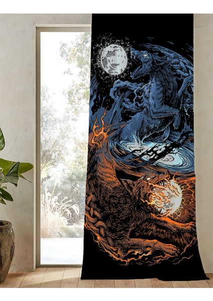 Hati Sköll Kurt İskandinav Metodolojisi Baskılı Tek Kanat Pagan Viking Kurtları Fon Perde fiyatları