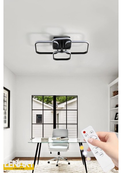 Yüksek Aydınlatmalı 4'lü Kare LED Avize, Tavan Avize, Kumandalı LED Avize, 3 Renk Aydınlatmalı Avize
