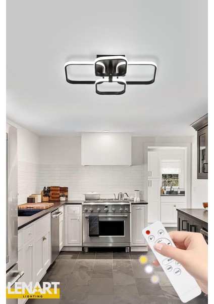 Yüksek Aydınlatmalı 4'lü Kare LED Avize, Tavan Avize, Kumandalı LED Avize, 3 Renk Aydınlatmalı Avize