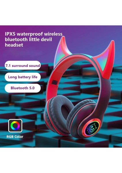 STN25 Çocuklar Devil Ears Kulaklık Hd Mikrofonlu Kablosuz Kulaklıklar Rgb Işık Katlanır Kulaklık Desteği 3.5mm Ses Kablosu Kablolu Bağlantı-Siyah (Yurt Dışından)
