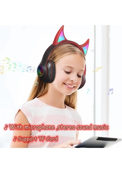 STN25 Çocuklar Devil Ears Kulaklık Hd Mikrofonlu Kablosuz Kulaklıklar Rgb Işık Katlanır Kulaklık Desteği 3.5mm Ses Kablosu Kablolu Bağlantı-Siyah (Yurt Dışından)