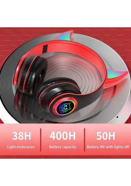 STN25 Çocuklar Devil Ears Kulaklık Hd Mikrofonlu Kablosuz Kulaklıklar Rgb Işık Katlanır Kulaklık Desteği 3.5mm Ses Kablosu Kablolu Bağlantı-Siyah (Yurt Dışından)