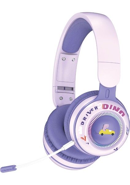 KE21 Kablosuz Bluetooth Kulaklık LED Işık Çocuk Stereo Müzik Kulaklığı, Çıkarılabilir Mikrofonlu (Ce Belgeli)-Mor (Yurt Dışından)