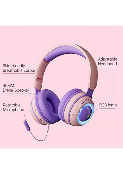 KE21 Kablosuz Bluetooth Kulaklık LED Işık Çocuk Stereo Müzik Kulaklığı, Çıkarılabilir Mikrofonlu (Ce Belgeli)-Yeşil (Yurt Dışından)