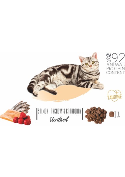 Low Grain Sterilised Düşük Tahıllı Somon Hamsi ve Böğürtlenli Kısırlaştırılmış Kedi Maması 2 Kg fırsatları