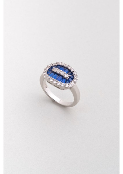 Mavi Yakamoz 18 Ayar Beyaz Altın Kaplama Gümüş Yüzük