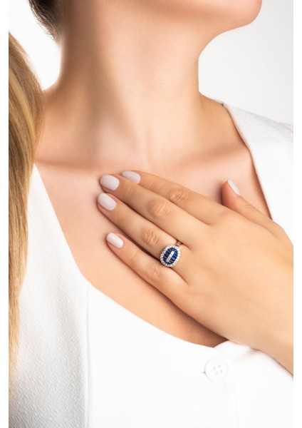 Mavi Yakamoz 18 Ayar Beyaz Altın Kaplama Gümüş Yüzük fiyatları