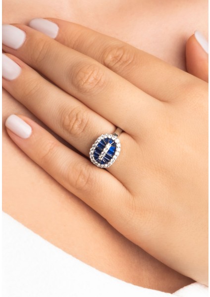 Mavi Yakamoz 18 Ayar Beyaz Altın Kaplama Gümüş Yüzük modelleri