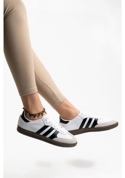 Kadın Günlük Beyaz Siyah Rahat Taban Sneaker