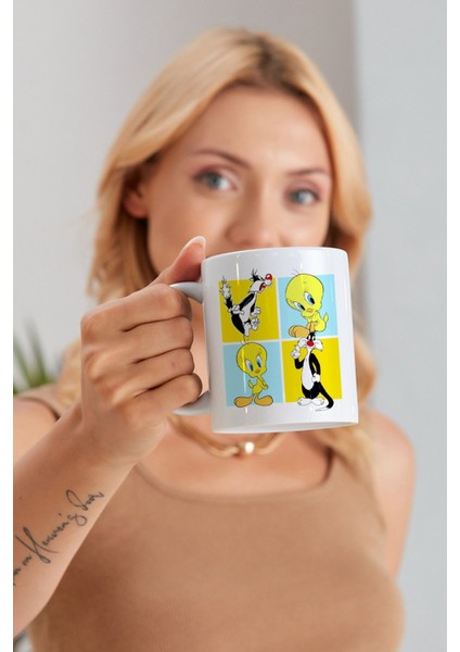 The Sylvester & Tweety Baskılı Özel Baskı Tasarım Promosyon Porselen Kupa Mug Bardak Hediyelik