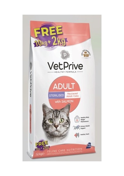 Vetprive ,yetişkin Kedi Kısır Somon 10+2kg (Bonus Paket)