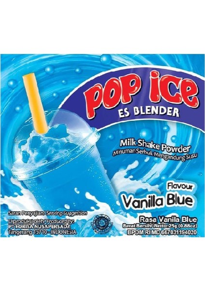 Pop Ice Es Blender Milk Shake Powder Minuman Serbuk Rasa Susu Vanilla Blue 23G 1 Paket
