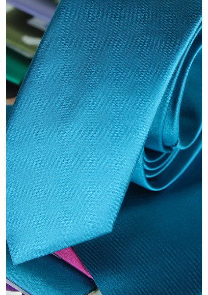 Erkek Bondi Mavi Düz Slim Fit Dar Kesim Mendilli Kravat fiyatları