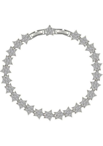 Zirkon Taşlı Yıldız Detaylı Gümüş Vıp Suyolu Bileklik