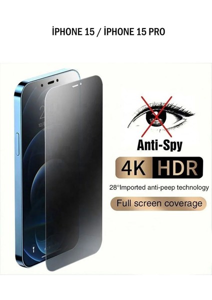 Apple iPhone 15 / 15 Pro Ekran Koruyucu Hayalet Tam Kaplayan Darbe Emici Esd Anti Statik