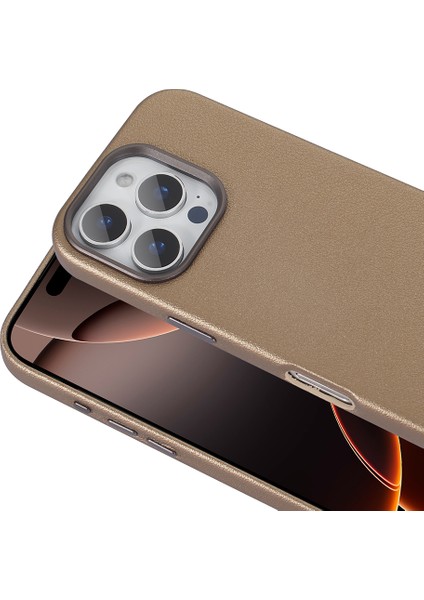 Apple iPhone 16 Pro Kılıf Magsafeli Pu Deri Tasarımlı Adora Sert Mika Çöl Titanyum
