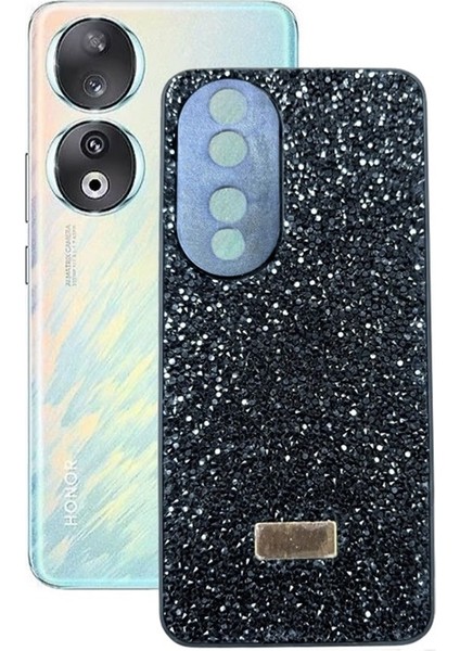 Huawei Honor 90 Kılıf Simli Taşlı Silikon Siyah