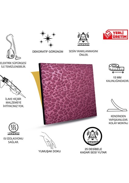 Bordo Embos Keçe Ses ve Isı Yalıtım Paneli 40 x 40 cm