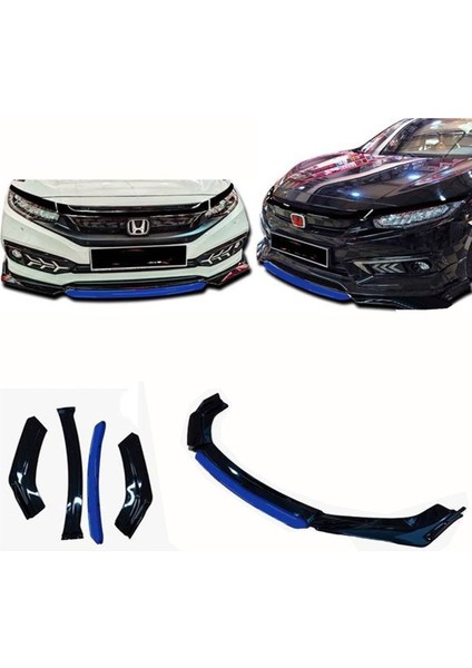 Vw Jetta 2005-2010 Mavi Şeritli Ön Ek Ön Lip Piona Black 4 Prç