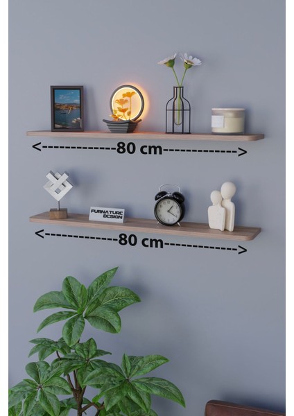 Dekoratif Uçan Duvar Rafı 2 Adet Gizli Monteli Raf Oval Kesim 80X18 cm