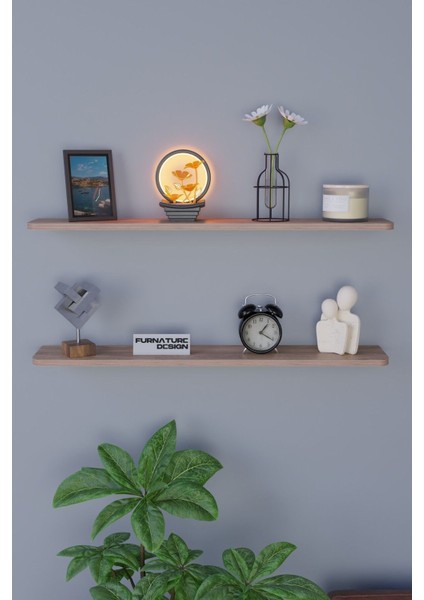 Dekoratif Uçan Duvar Rafı 2 Adet Gizli Monteli Raf Oval Kesim 80X18 cm
