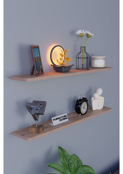 Dekoratif Uçan Duvar Rafı 2 Adet Gizli Monteli Raf Oval Kesim 80X18 cm