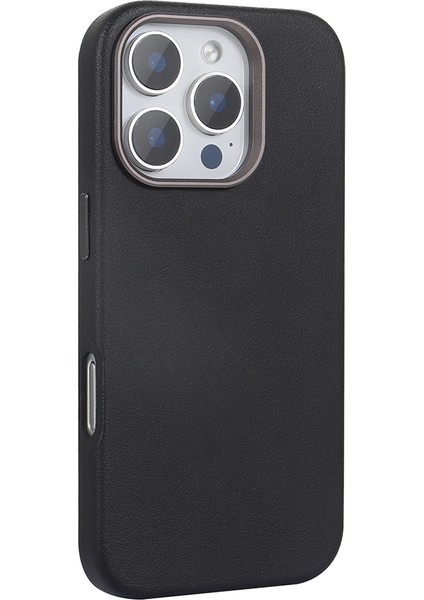 Apple iPhone 16 Pro Max Kılıf Magsafeli Pu Deri Tasarımlı Adora Sert Mika Siyah