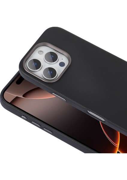 Apple iPhone 16 Pro Max Kılıf Magsafeli Pu Deri Tasarımlı Adora Sert Mika Siyah