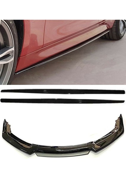 Vw Jetta 2005-2010 F30 Düz Marşpiyel 4 Parça ve Gri Şeritli Ön Lip Ön Ek Piona Black 4 Prç