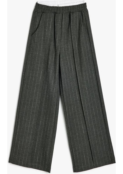 Kız Çocuk Beli Lastikli Çizgili Bol Paça Pantolon